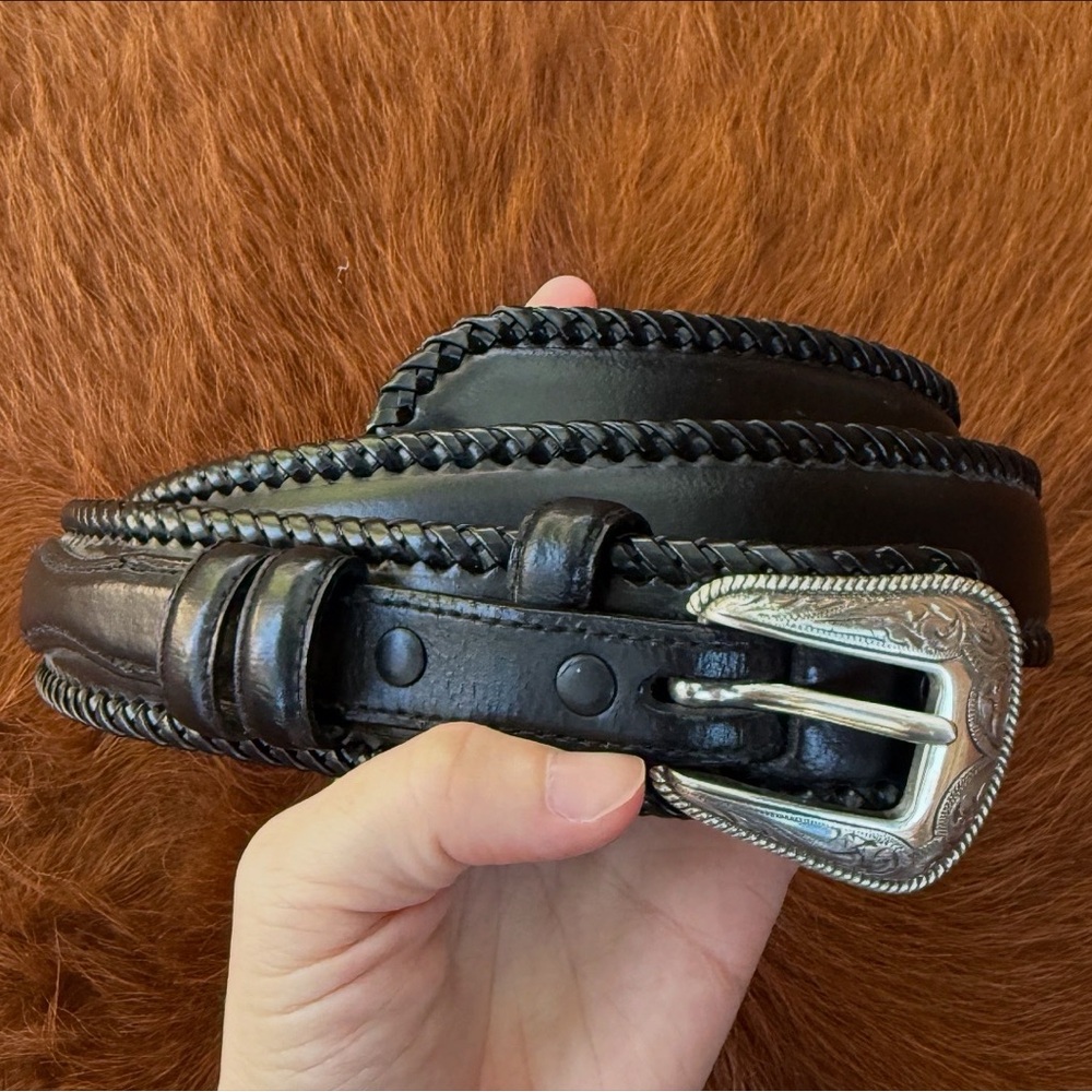 Vintage Wrangler Belt in Black with Tooled Silver Buckle